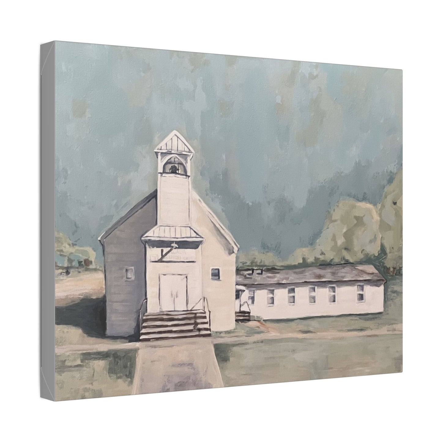 Rustic Church Canvas Art - Classic Stretched Landscape Painting for Home Decor