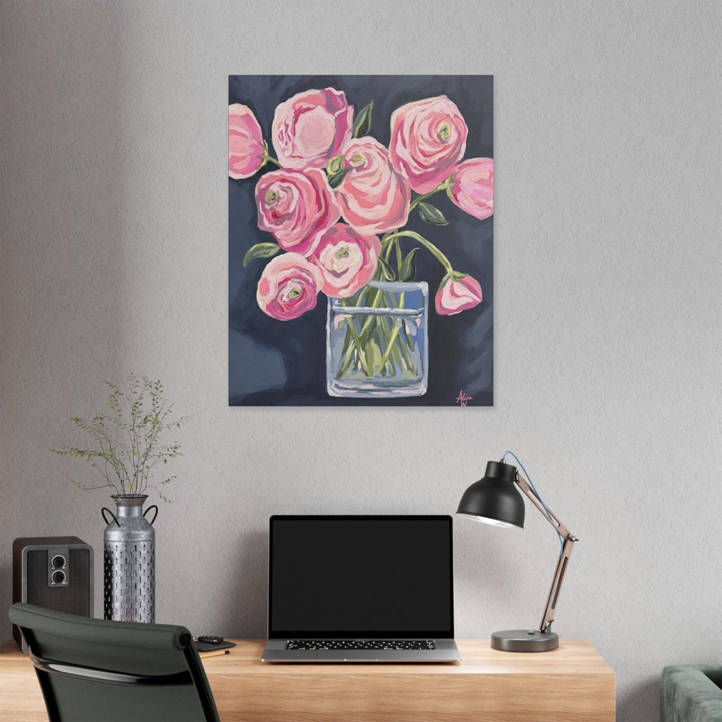 Floral Canvas Wall Art - Pink Ranunculus Bouquet Decor for Home