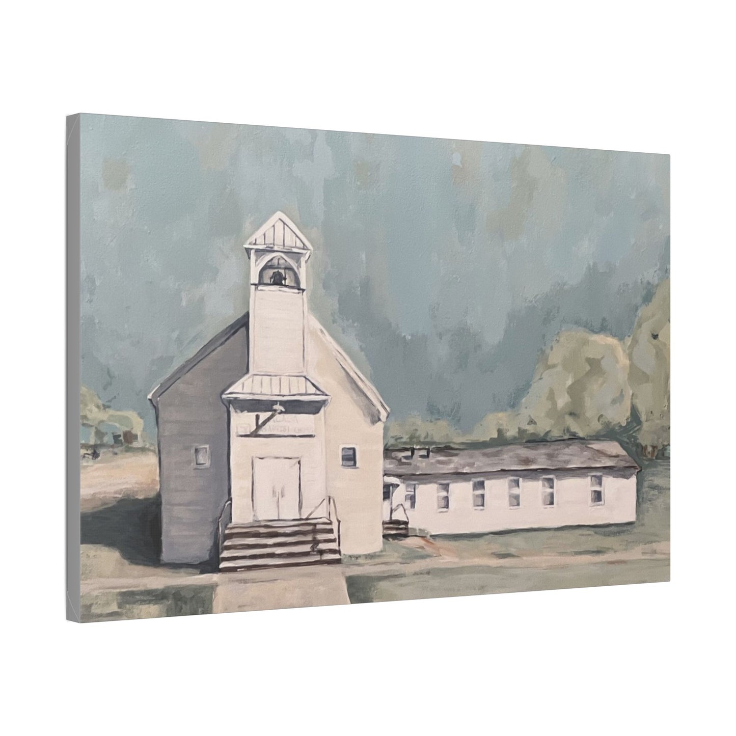 Rustic Church Canvas Art - Classic Stretched Landscape Painting for Home Decor