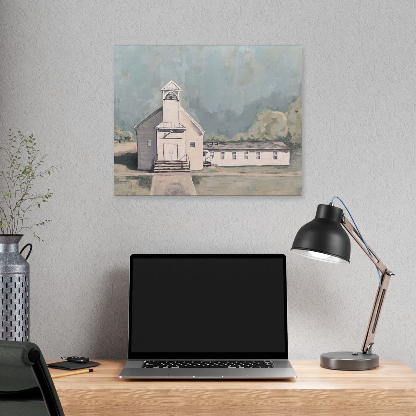 Rustic Church Canvas Art - Classic Stretched Landscape Painting for Home Decor