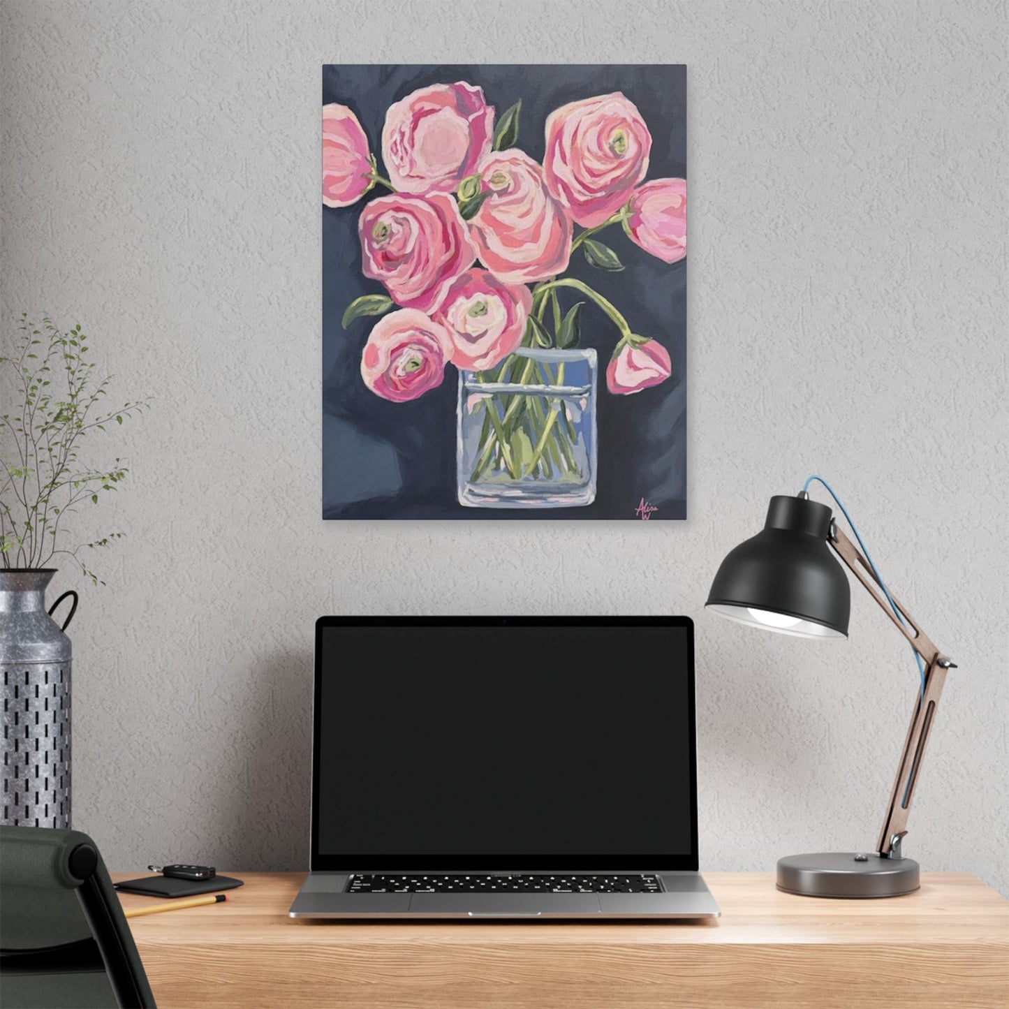 Floral Canvas Wall Art - Pink Ranunculus Bouquet Decor for Home