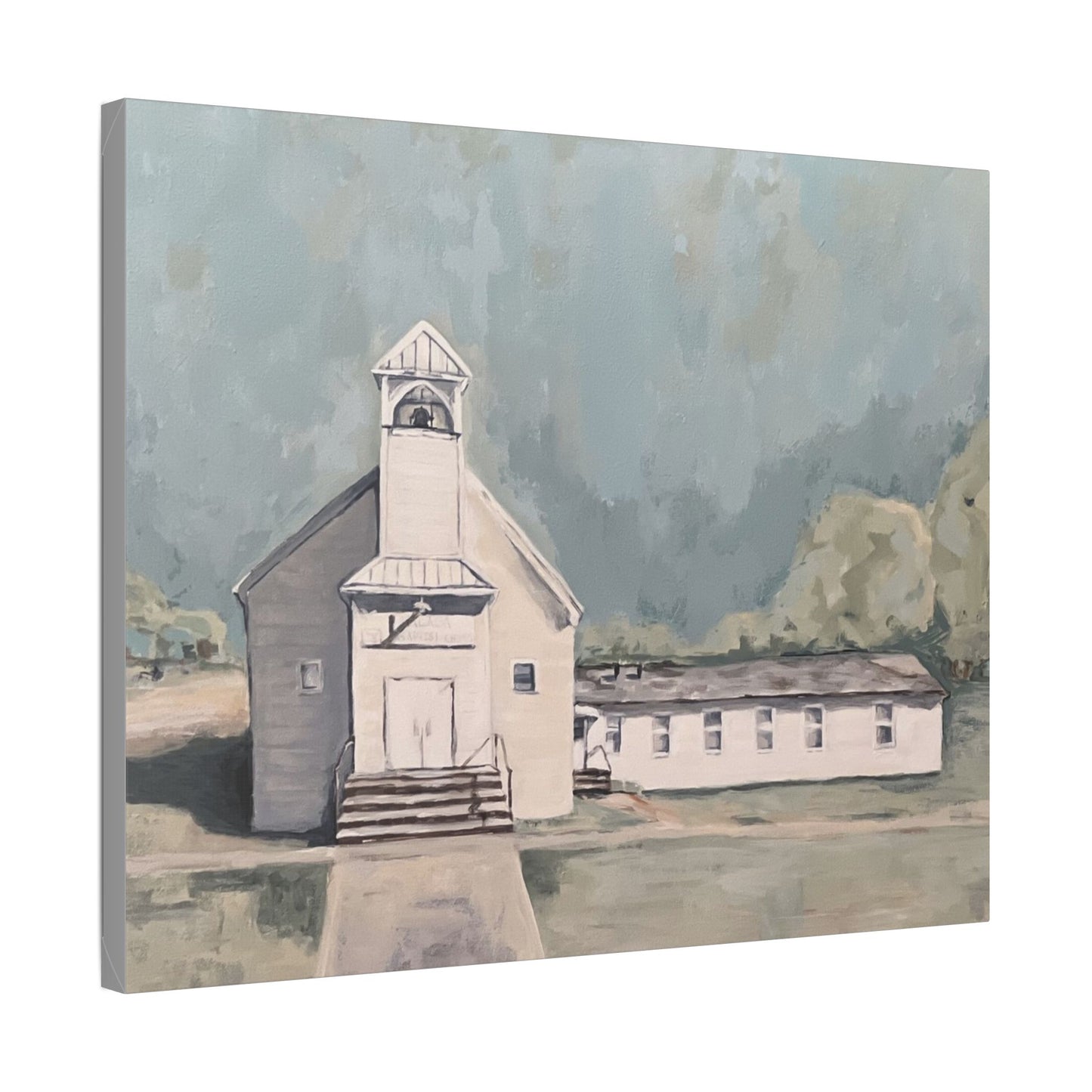 Rustic Church Canvas Art - Classic Stretched Landscape Painting for Home Decor
