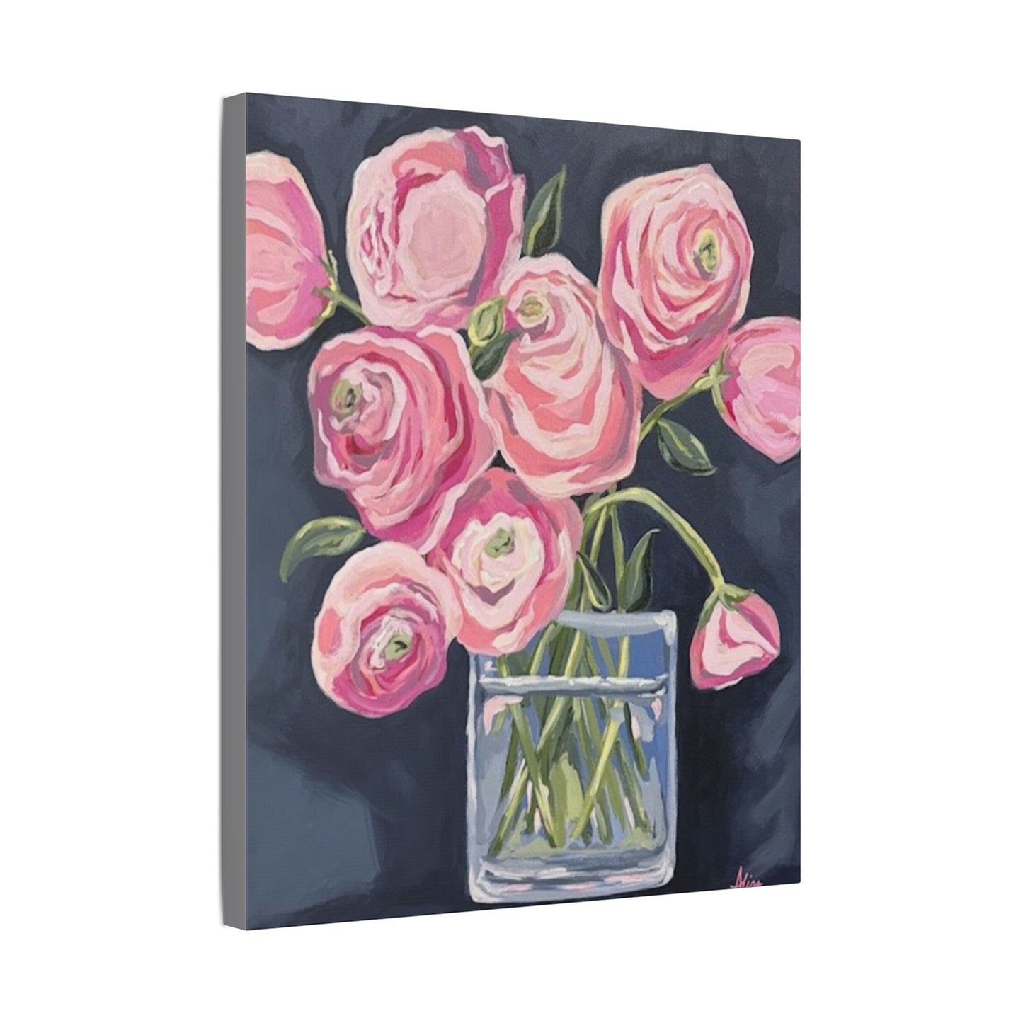 Floral Canvas Wall Art - Pink Ranunculus Bouquet Decor for Home