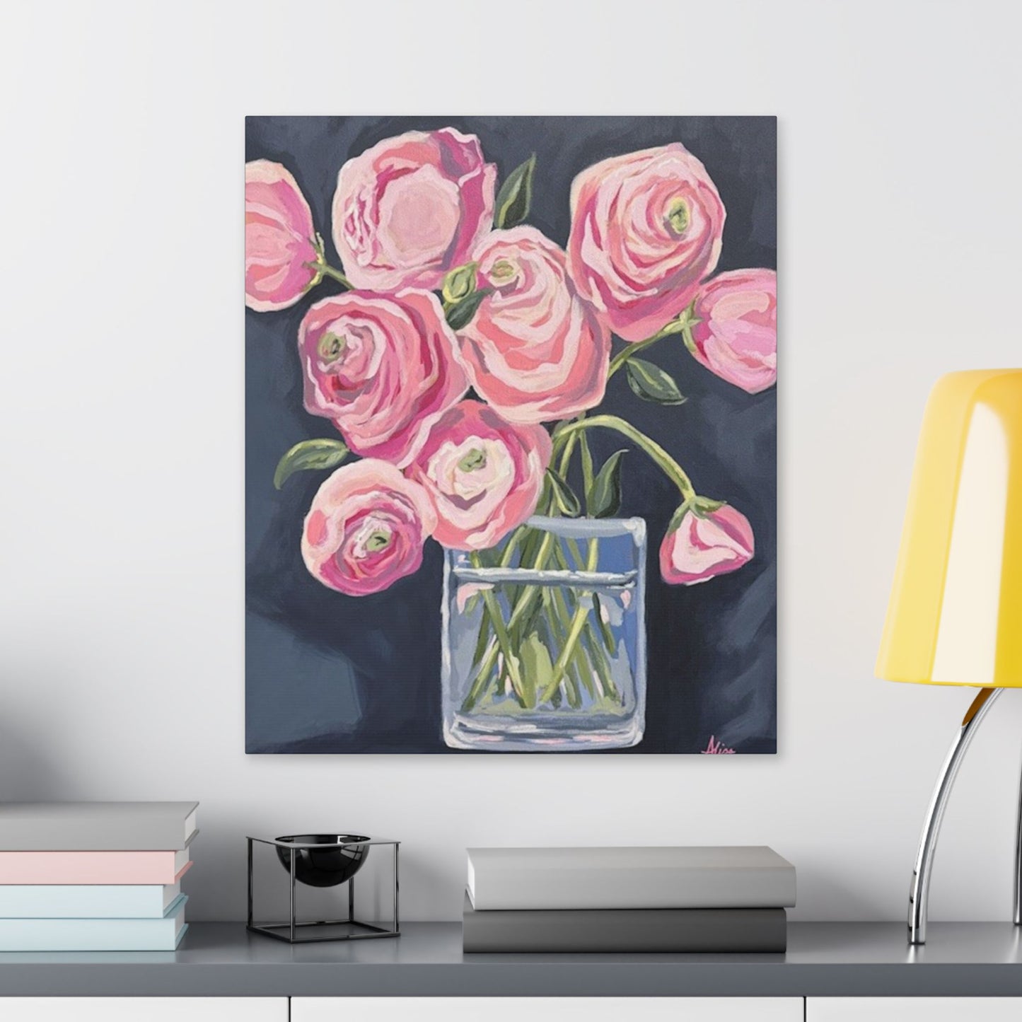 Floral Canvas Wall Art - Pink Ranunculus Bouquet Decor for Home