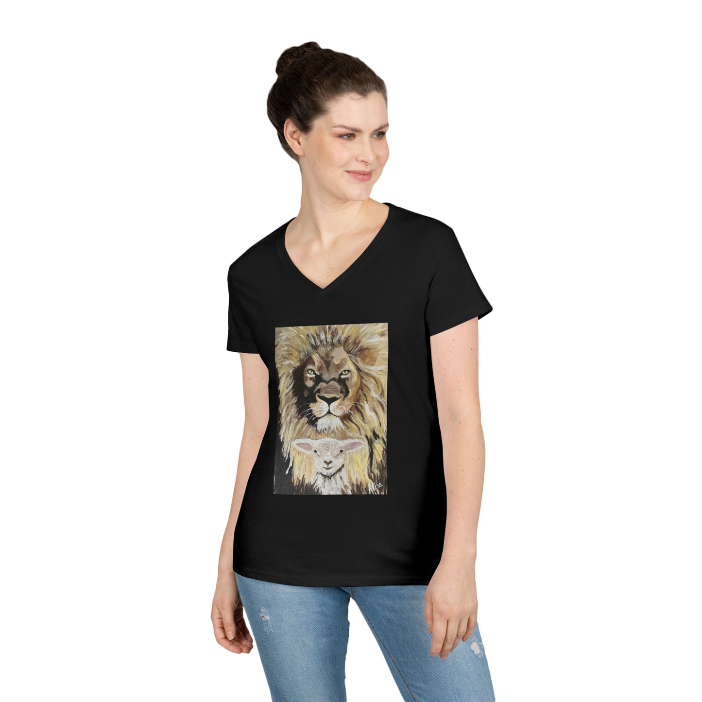 Lion and the Lamb V-Neck T-Shirt, Inspirational Tee