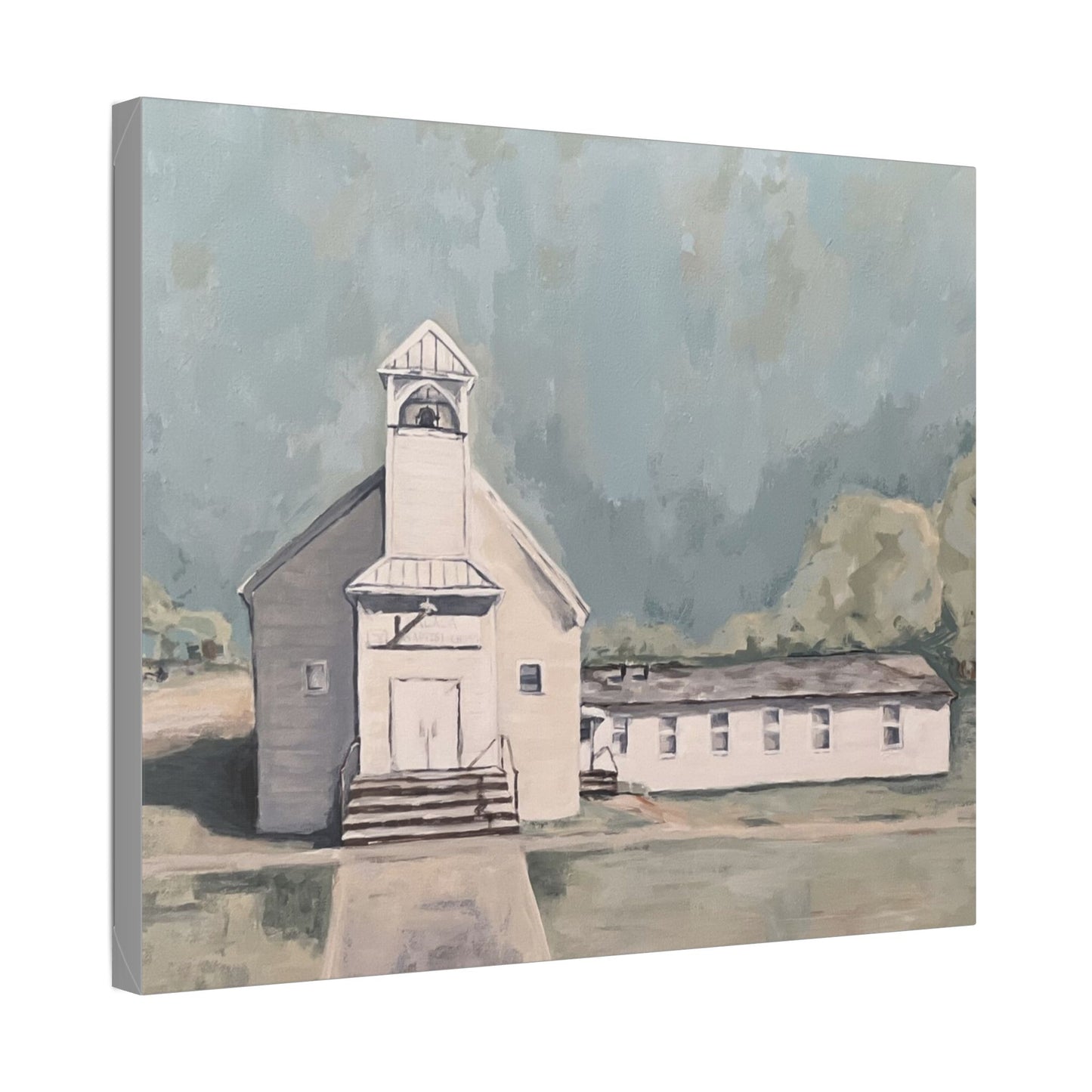 Rustic Church Canvas Art - Classic Stretched Landscape Painting for Home Decor