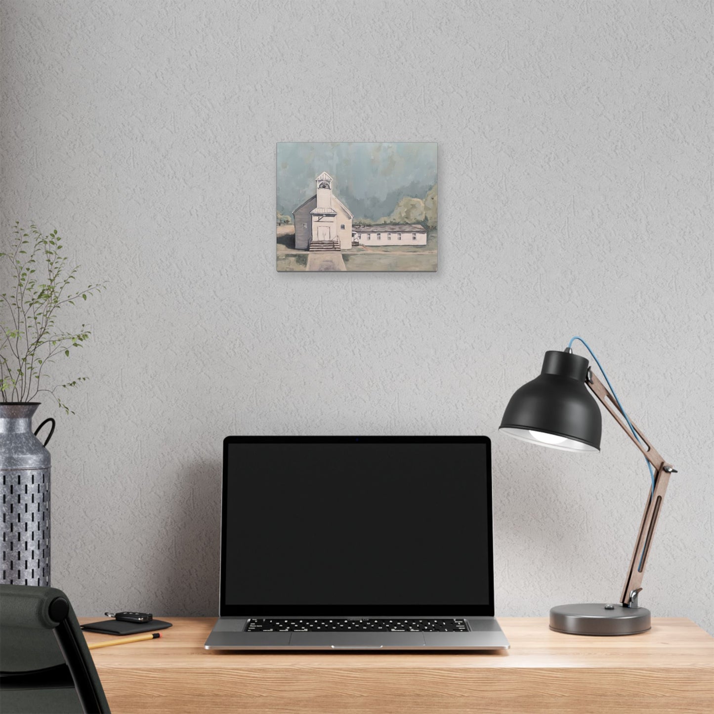 Rustic Church Canvas Art - Classic Stretched Landscape Painting for Home Decor
