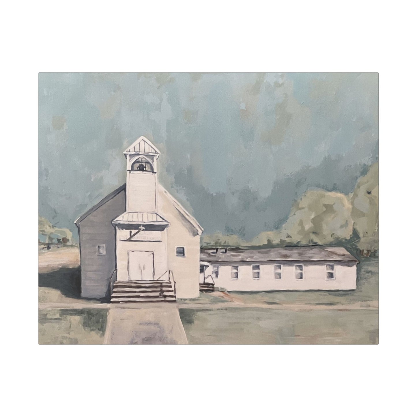 Rustic Church Canvas Art - Classic Stretched Landscape Painting for Home Decor
