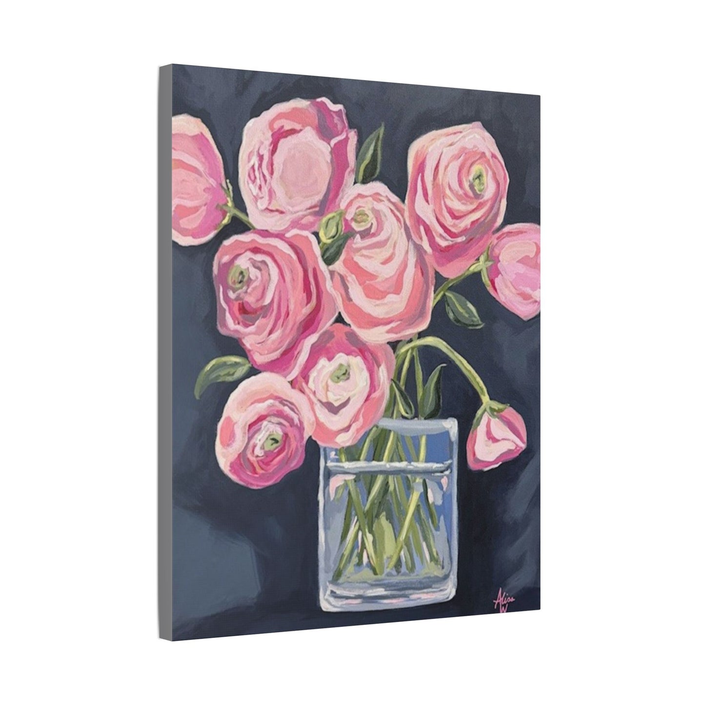 Floral Canvas Wall Art - Pink Ranunculus Bouquet Decor for Home