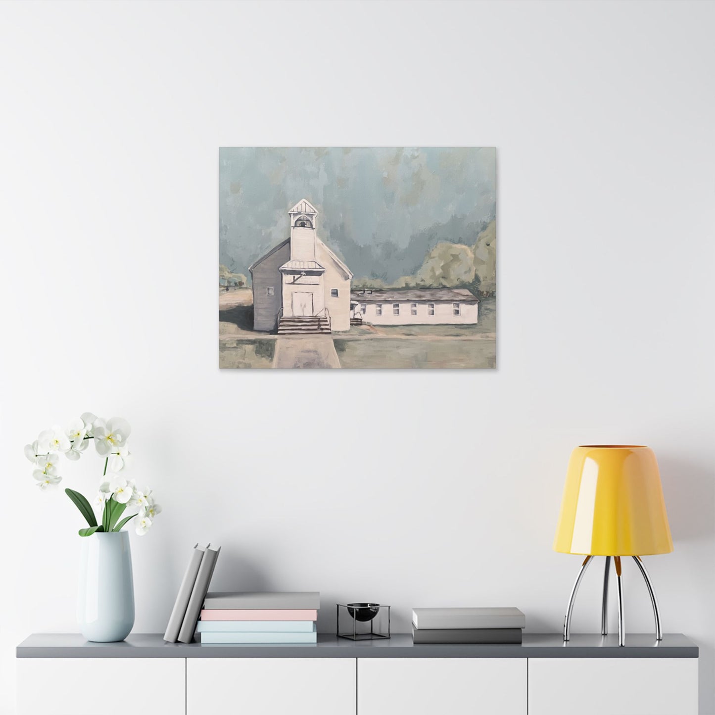 Rustic Church Canvas Art - Classic Stretched Landscape Painting for Home Decor