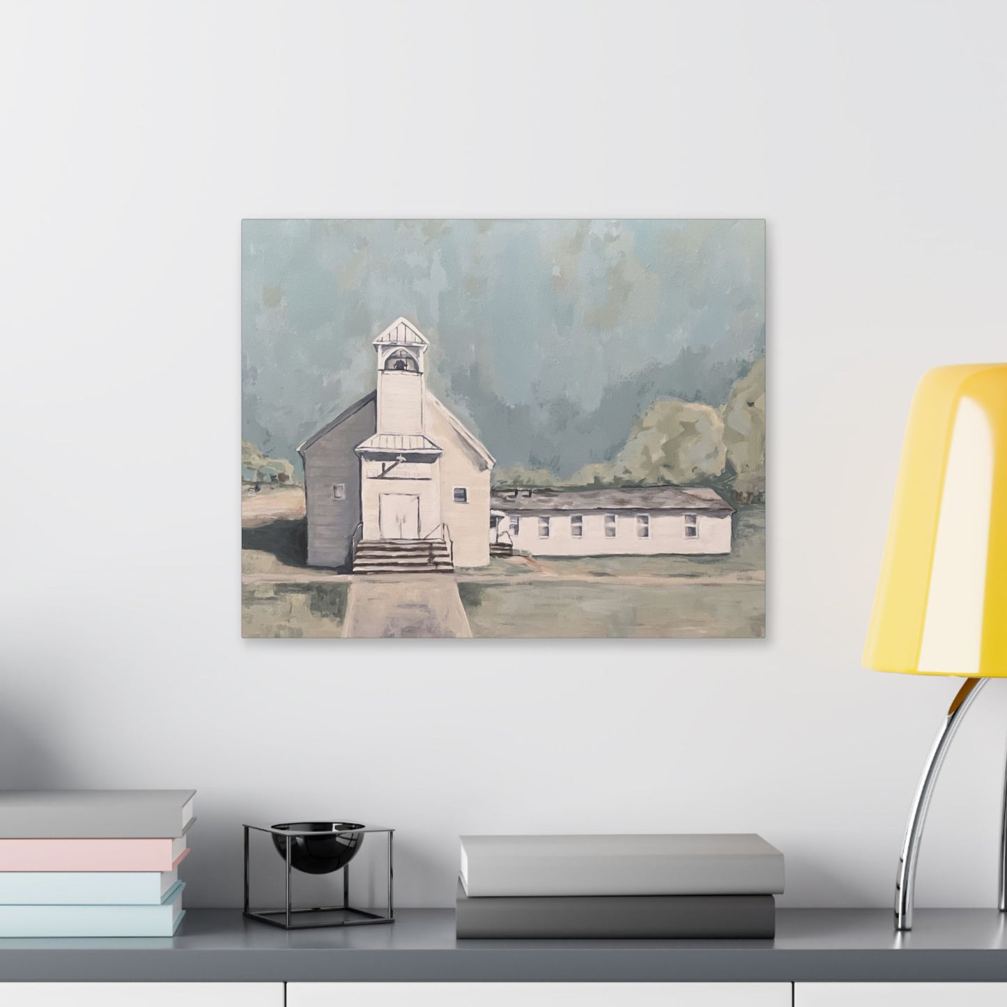 Rustic Church Canvas Art - Classic Stretched Landscape Painting for Home Decor