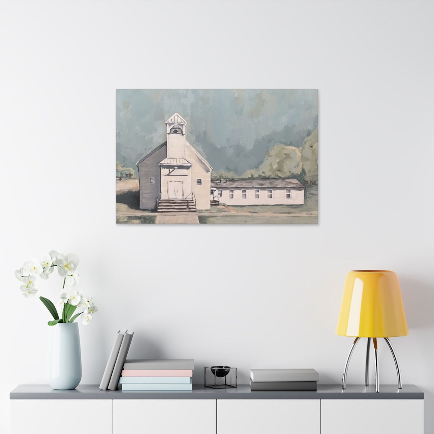 Rustic Church Canvas Art - Classic Stretched Landscape Painting for Home Decor