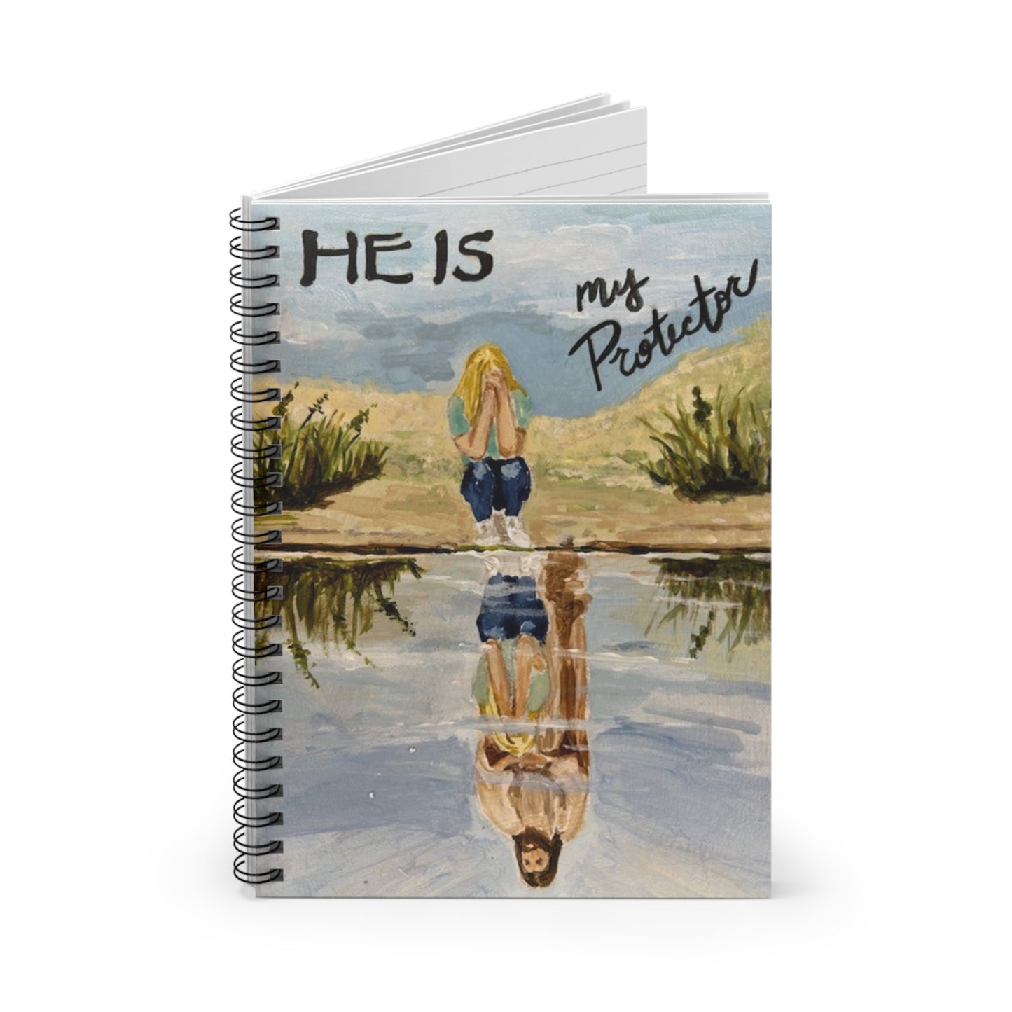 Inspirational Spiral Notebook - He Is My Protector, Ruled Lines for Daily Reflection