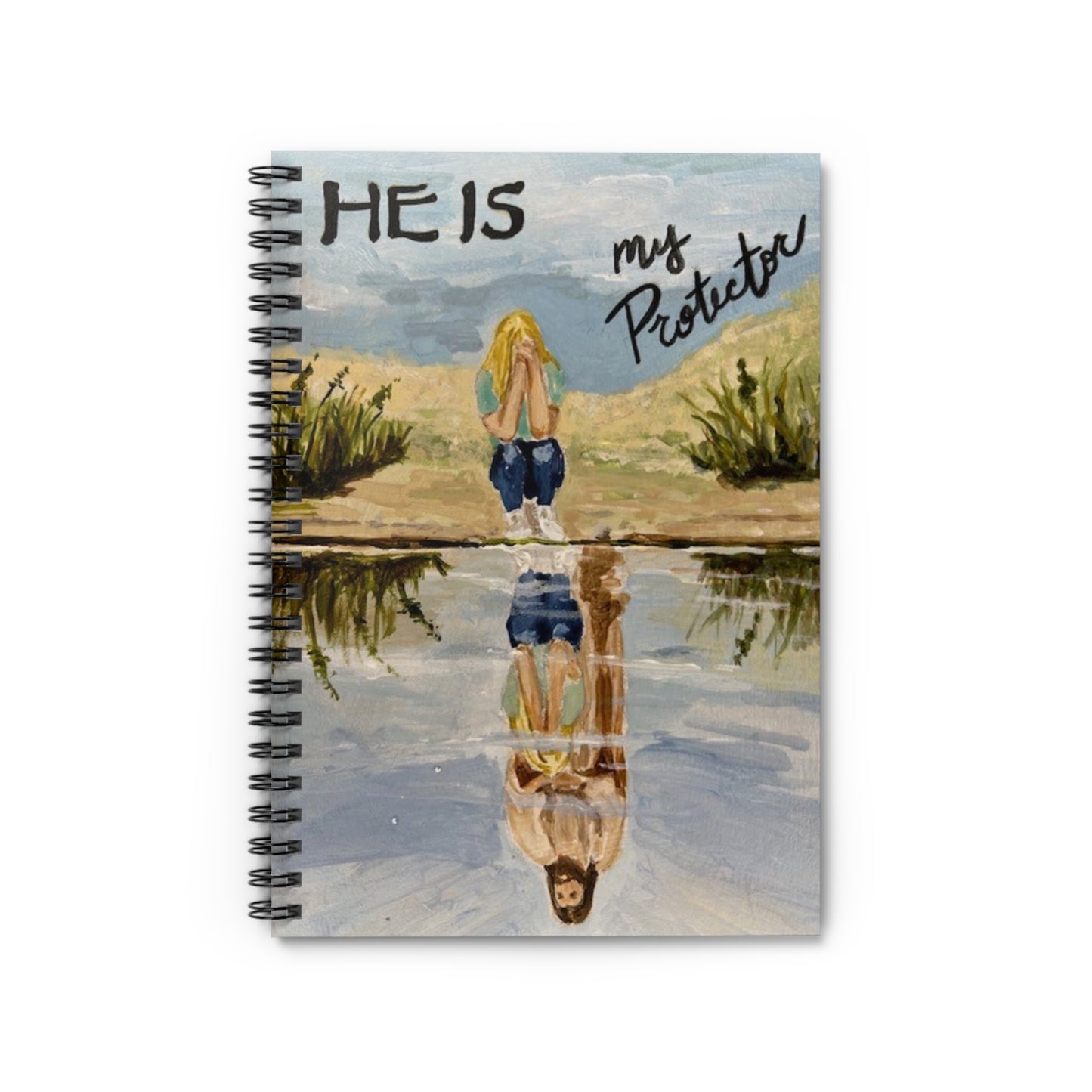 Inspirational Spiral Notebook - He Is My Protector, Ruled Lines for Daily Reflection