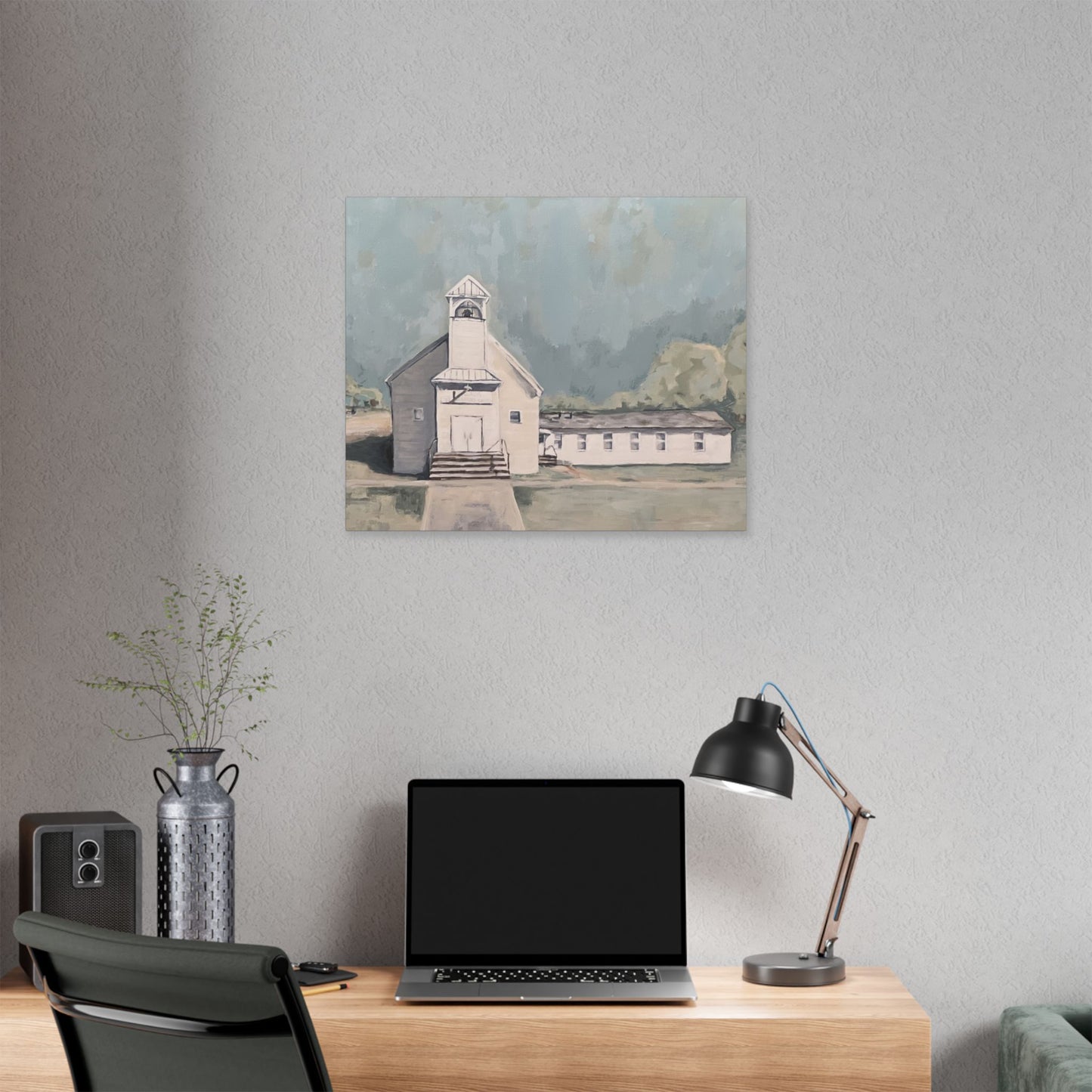 Rustic Church Canvas Art - Classic Stretched Landscape Painting for Home Decor