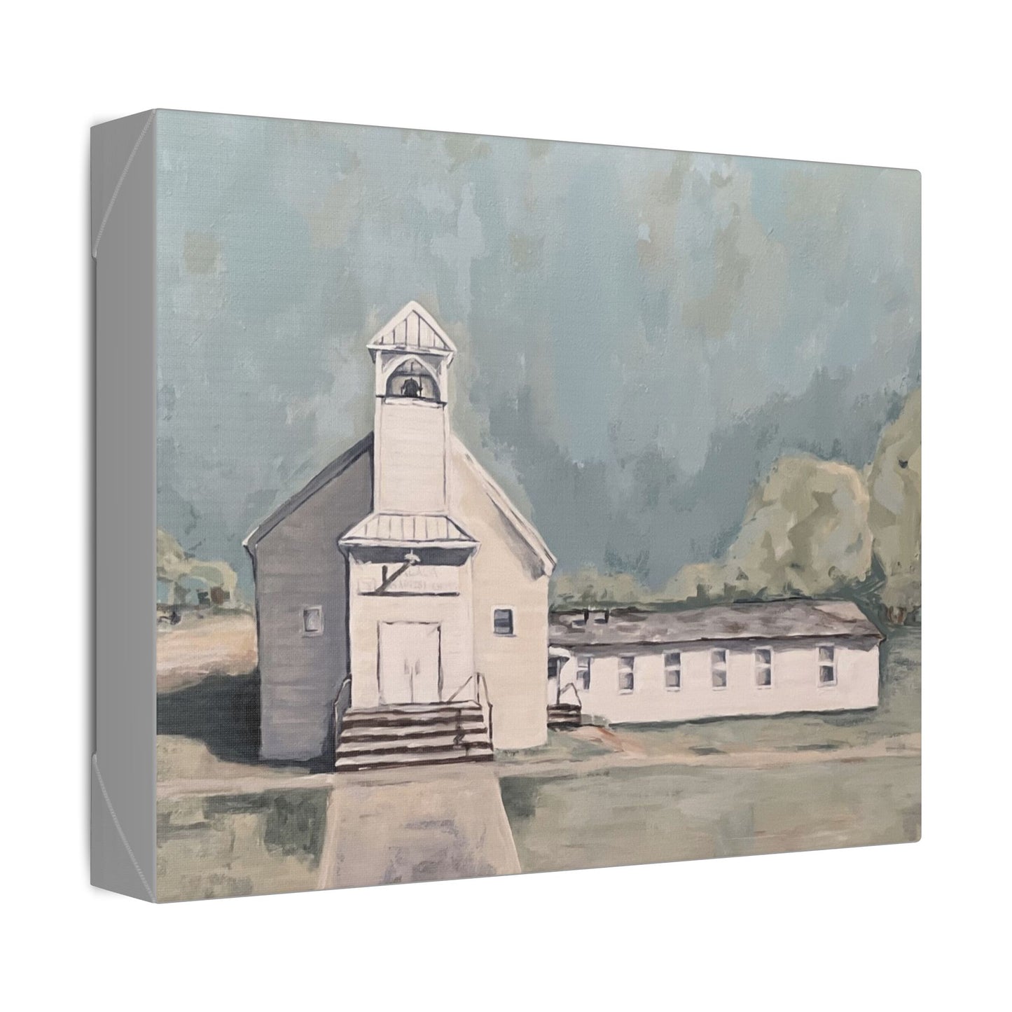 Rustic Church Canvas Art - Classic Stretched Landscape Painting for Home Decor