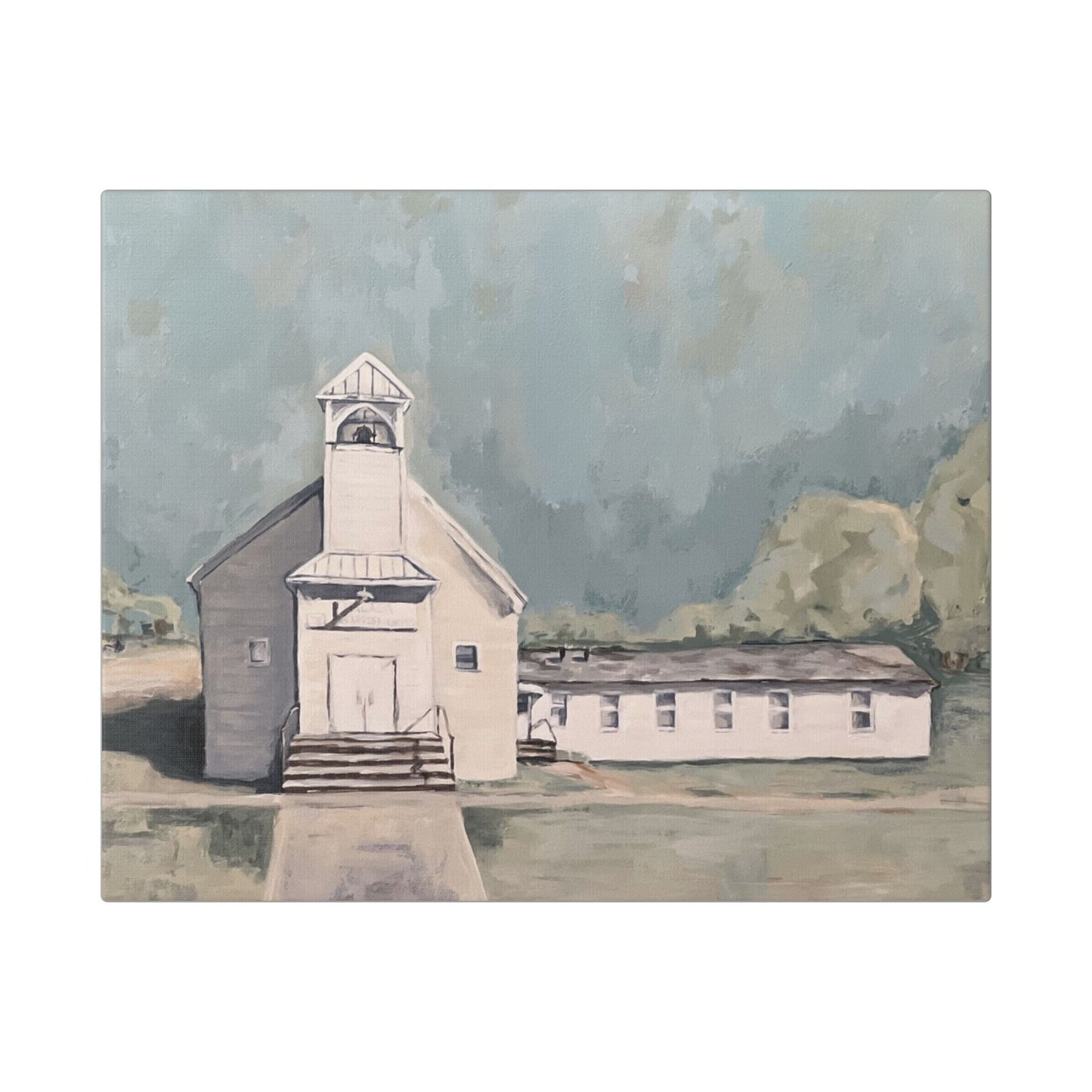 Rustic Church Canvas Art - Classic Stretched Landscape Painting for Home Decor