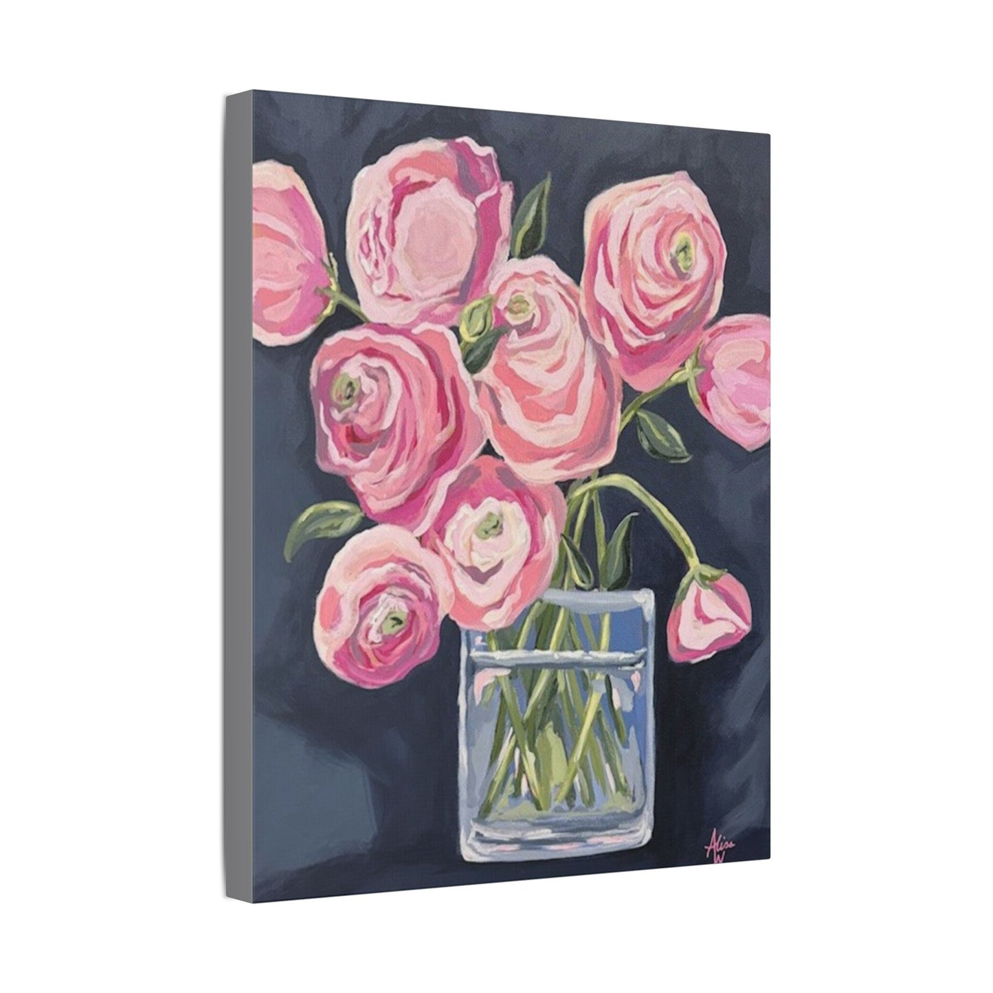 Floral Canvas Wall Art - Pink Ranunculus Bouquet Decor for Home