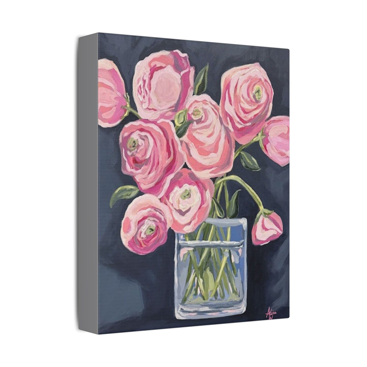 Floral Canvas Wall Art - Pink Ranunculus Bouquet Decor for Home