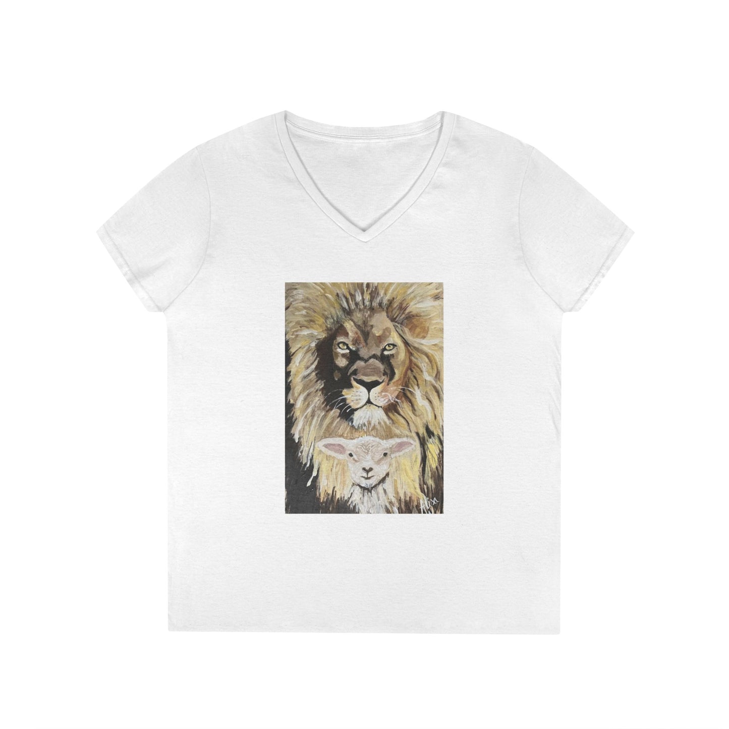 Lion and the Lamb V-Neck T-Shirt, Inspirational Tee