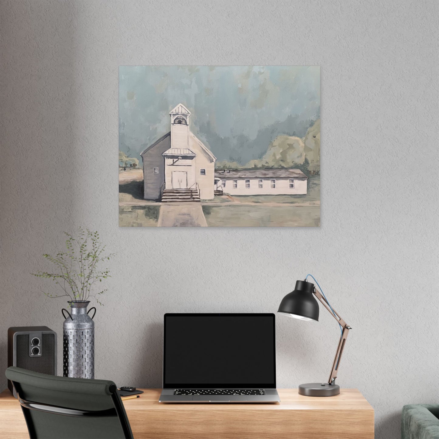 Rustic Church Canvas Art - Classic Stretched Landscape Painting for Home Decor