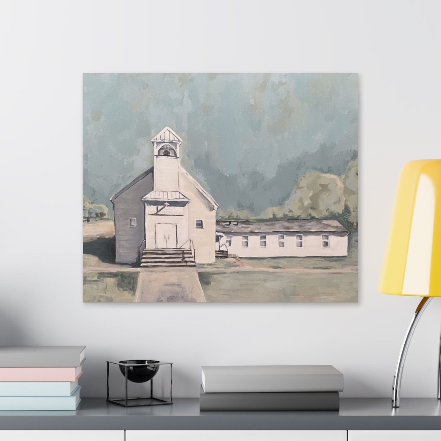 Rustic Church Canvas Art - Classic Stretched Landscape Painting for Home Decor