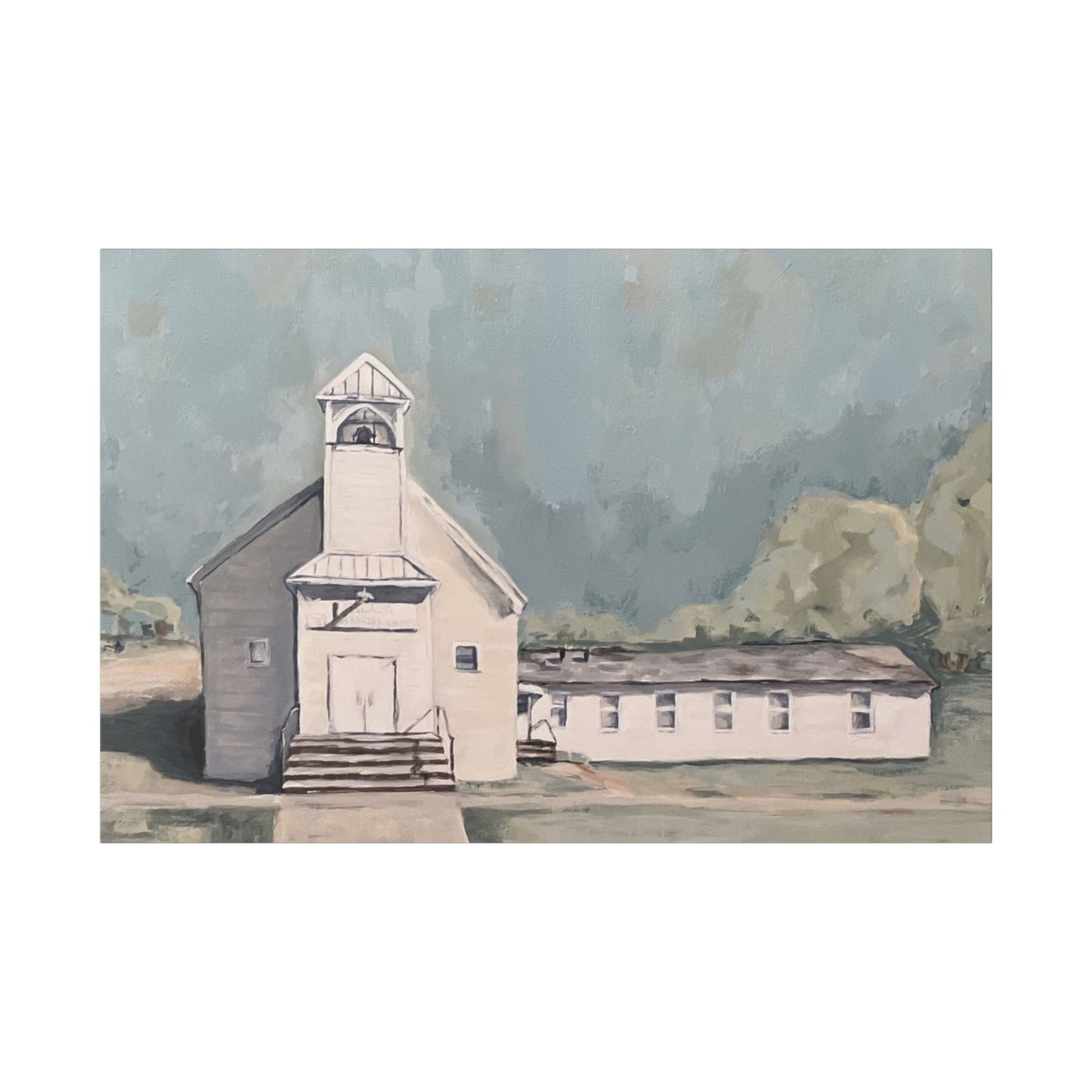 Rustic Church Canvas Art - Classic Stretched Landscape Painting for Home Decor