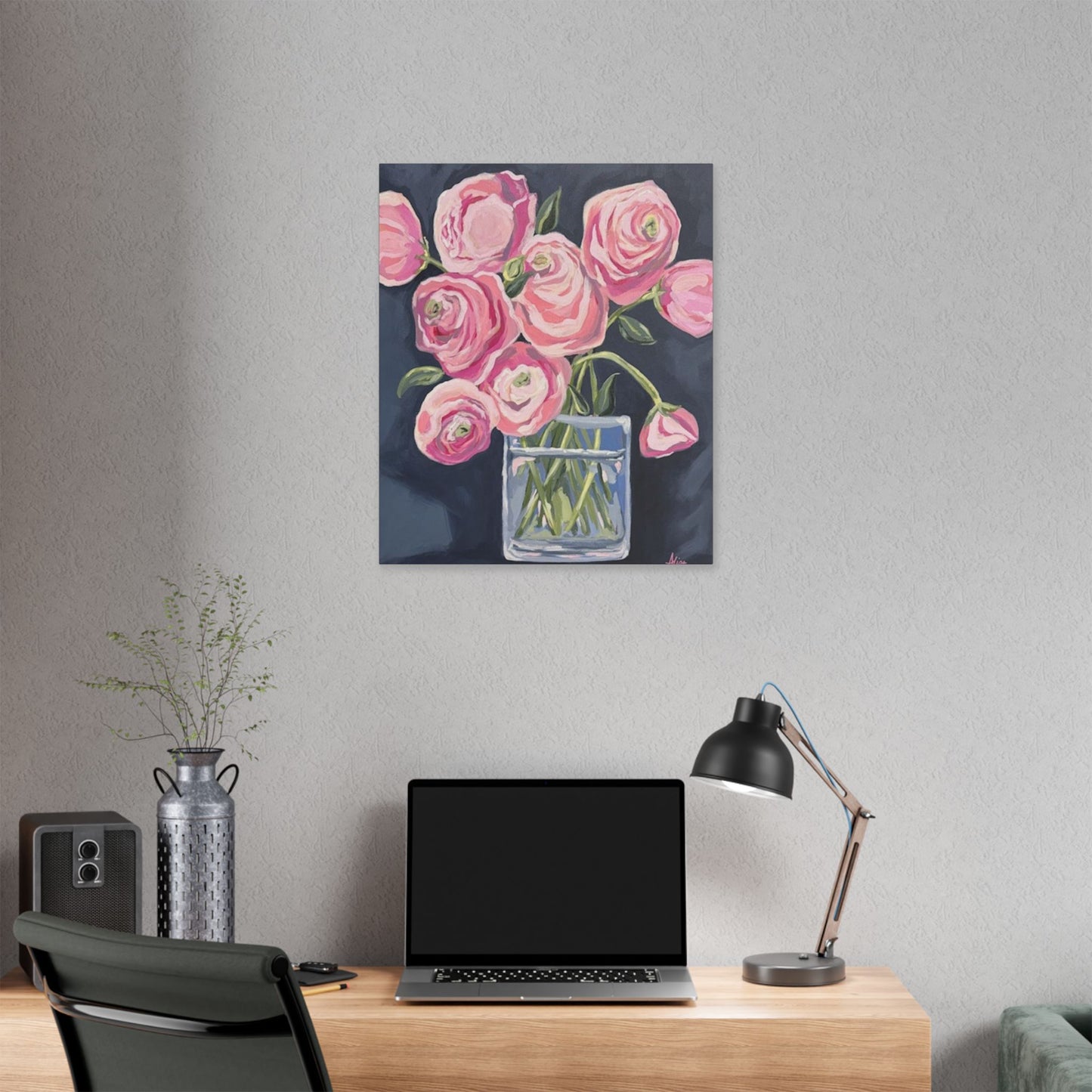 Floral Canvas Wall Art - Pink Ranunculus Bouquet Decor for Home
