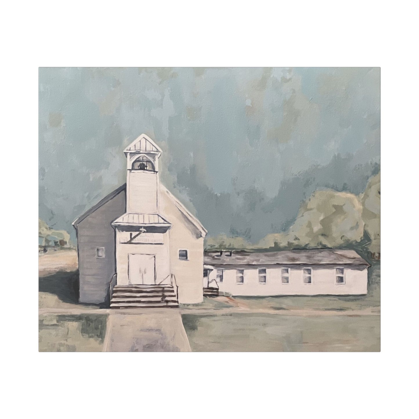 Rustic Church Canvas Art - Classic Stretched Landscape Painting for Home Decor