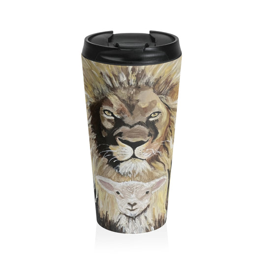 Lion and Lamb Travel Mug, Stainless Steel Coffee Cup, Nature Lover Gift, Unique Travel Mug, Hiking Gear, Inspirational Drinkware