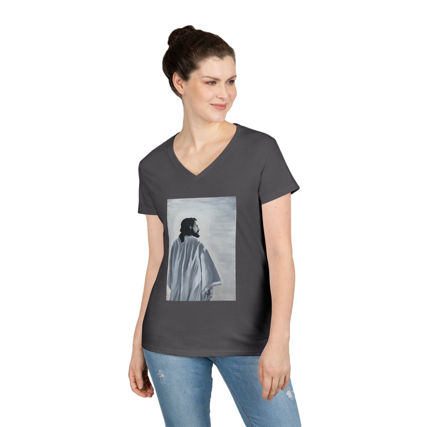 Inspirational Jesus V-Neck T-Shirt, Faith T-Shirt, Christian Apparel, Gift for Believers, Spiritual Vibe, Church Wear