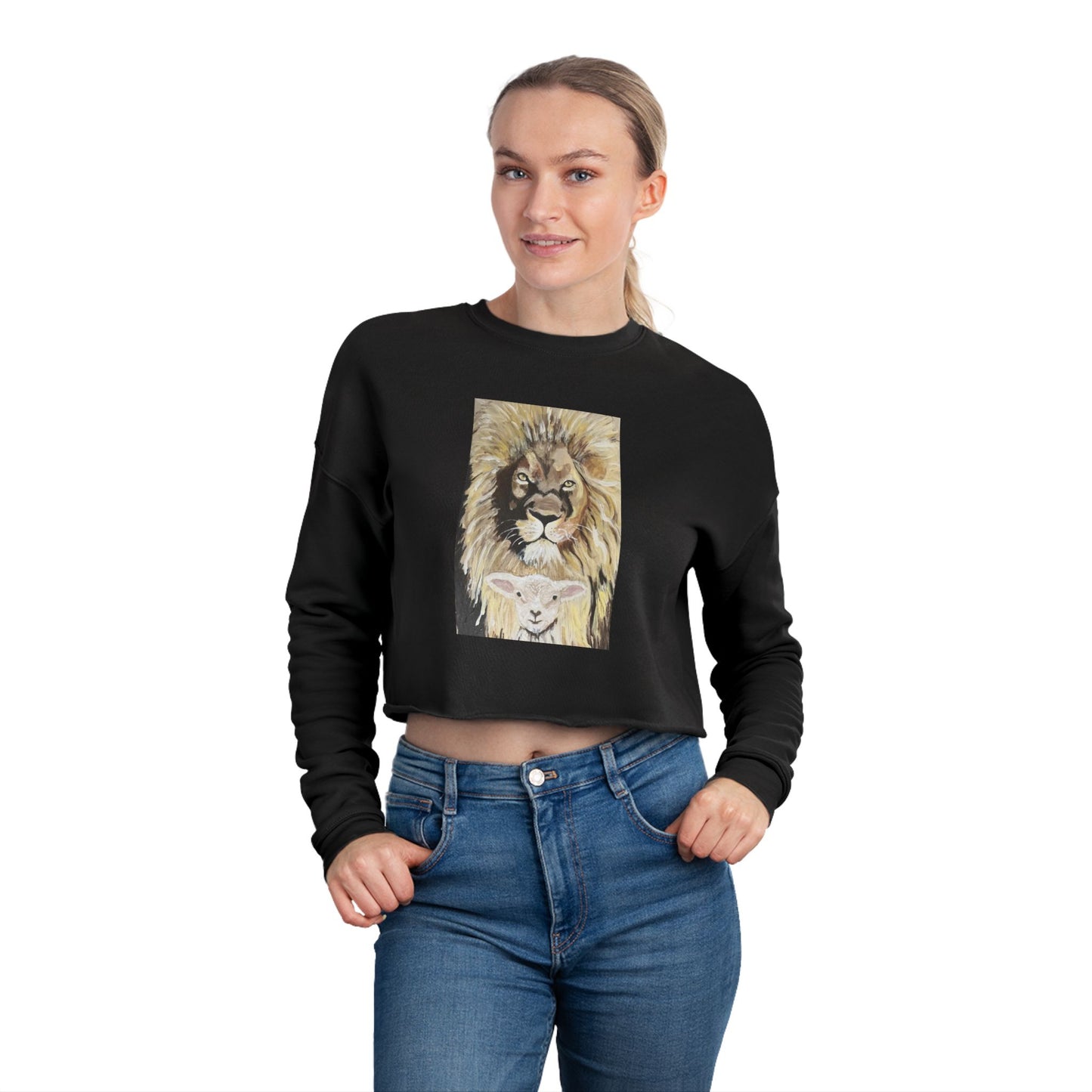 Lion and the Lamb Women's Cropped Sweatshirt, Cozy Casual Top, Animal Print Apparel, Unique Gift for Animal Lovers, Everyday Wear