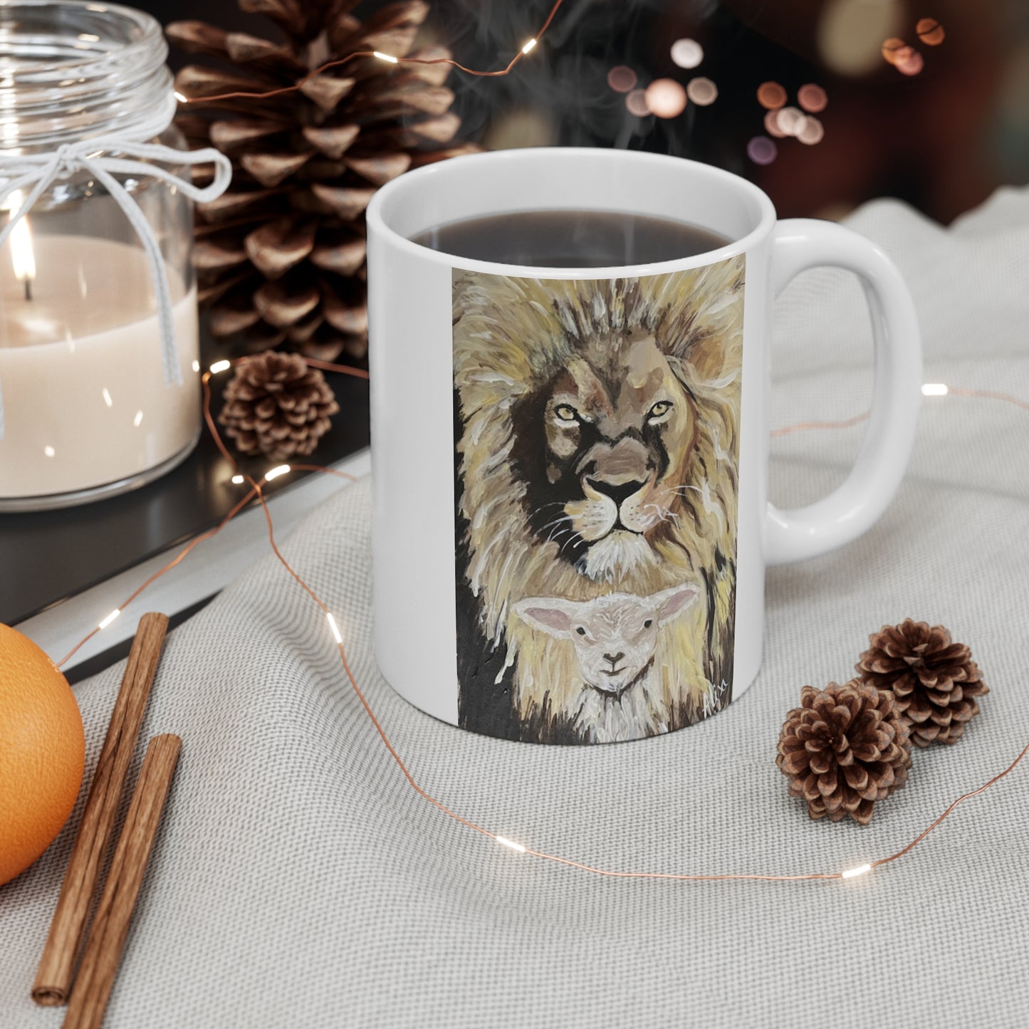 Lion and the Lamb Mug, Animal Artwork Coffee Cup, Gift for Wildlife Lovers, Inspirational Decor, Nature-Inspired Drinkware