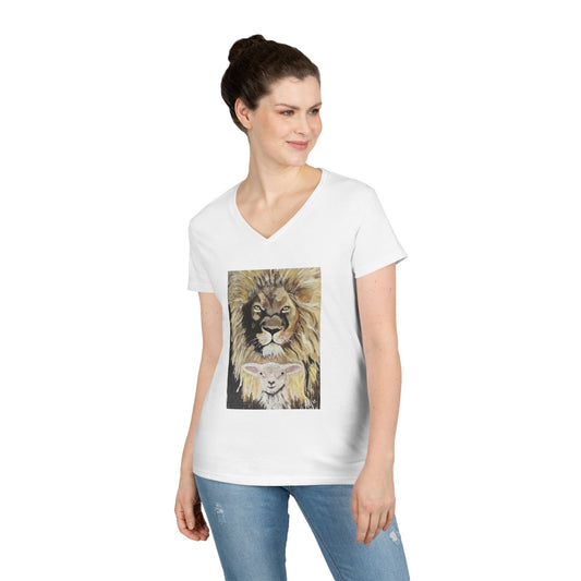 Lion and the Lamb V-Neck T-Shirt, Inspirational Tee