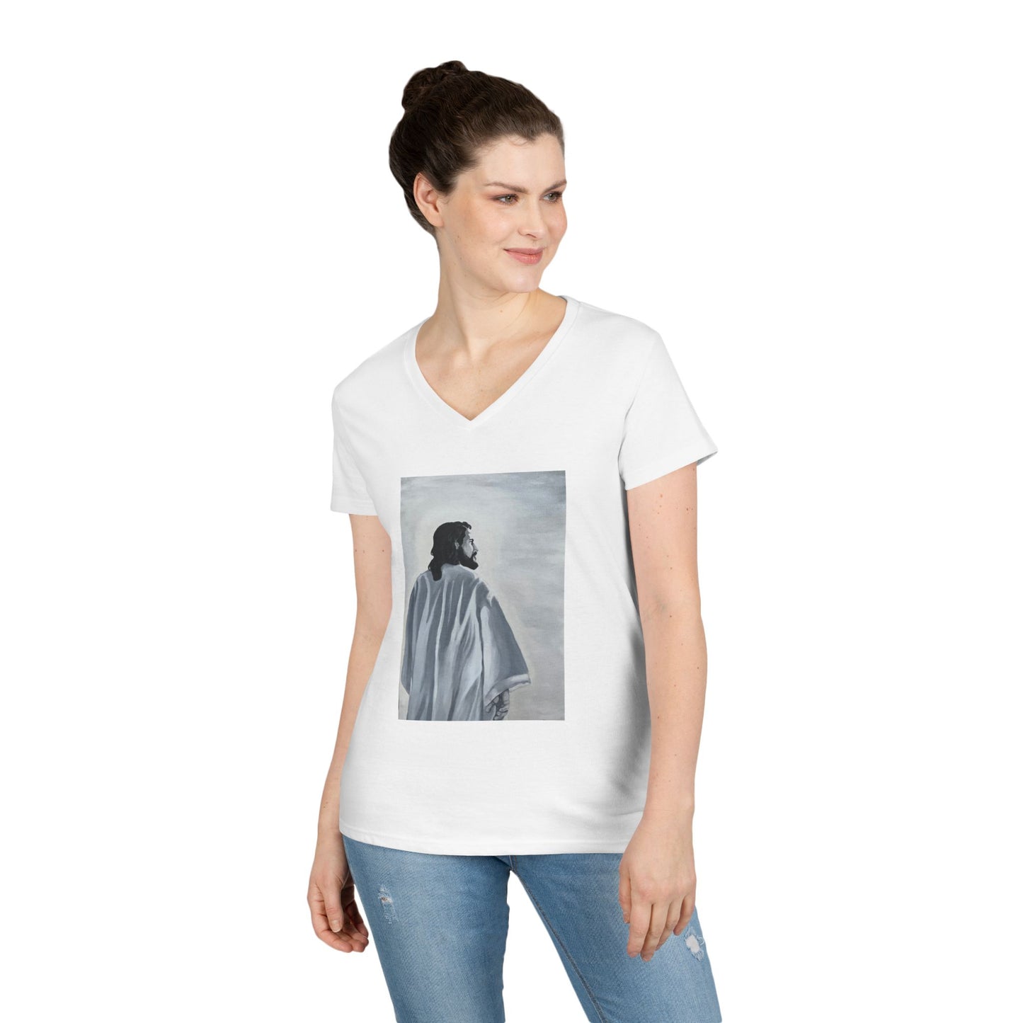 Inspirational Jesus V-Neck T-Shirt, Faith T-Shirt, Christian Apparel, Gift for Believers, Spiritual Vibe, Church Wear