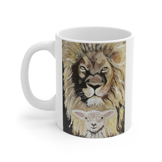 Lion and the Lamb Mug, Animal Artwork Coffee Cup, Gift for Wildlife Lovers, Inspirational Decor, Nature-Inspired Drinkware