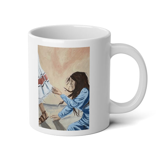 Hem of His Garment - Artistic 20oz Jumbo Mug for Coffee Lovers, Unique Gift for Birthdays, Cozy Home Decor, Inspirational Tea Mug, Graphic Art Drinkware