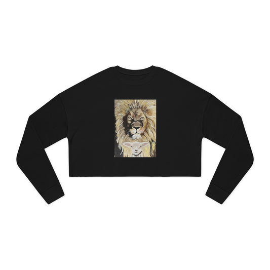 Lion and the Lamb Women's Cropped Sweatshirt, Cozy Casual Top, Animal Print Apparel, Unique Gift for Animal Lovers, Everyday Wear