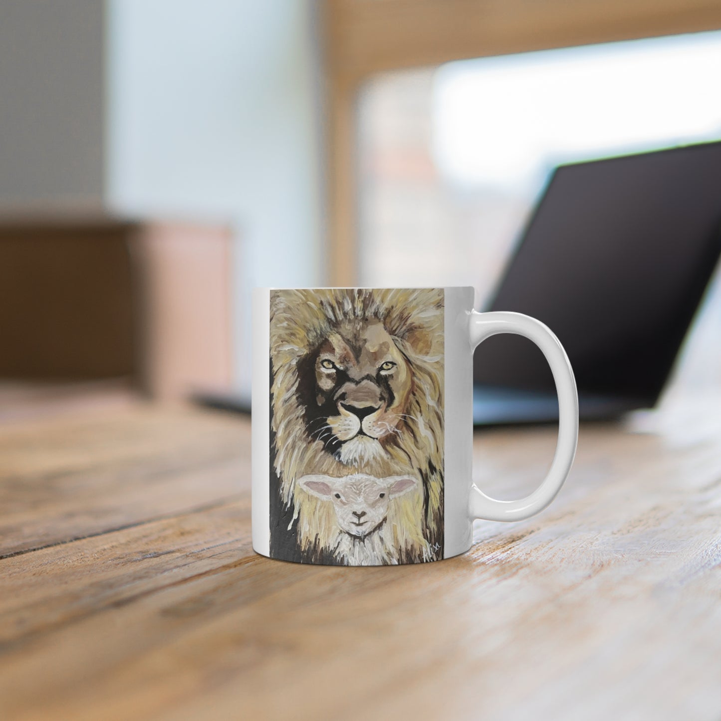 Lion and the Lamb Mug, Animal Artwork Coffee Cup, Gift for Wildlife Lovers, Inspirational Decor, Nature-Inspired Drinkware