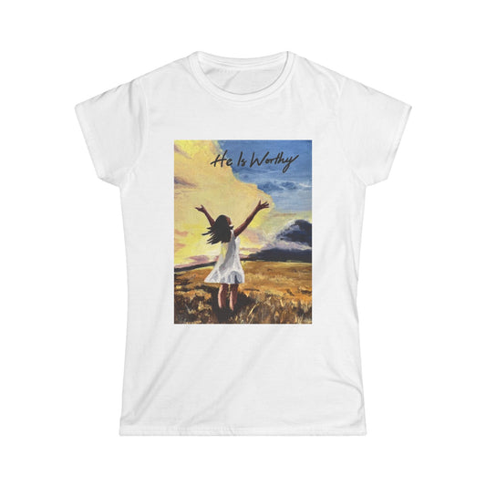 T‑Shirt — 'He Is Worthy' Worship Girl Scenic Tee