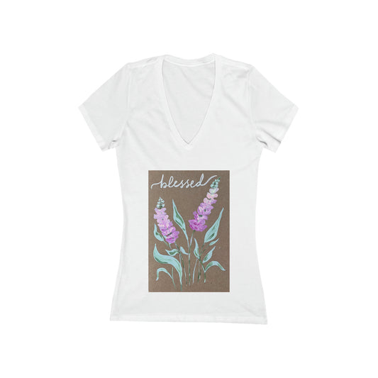 Blessed - Women's Jersey Short Sleeve Deep V-Neck Tee