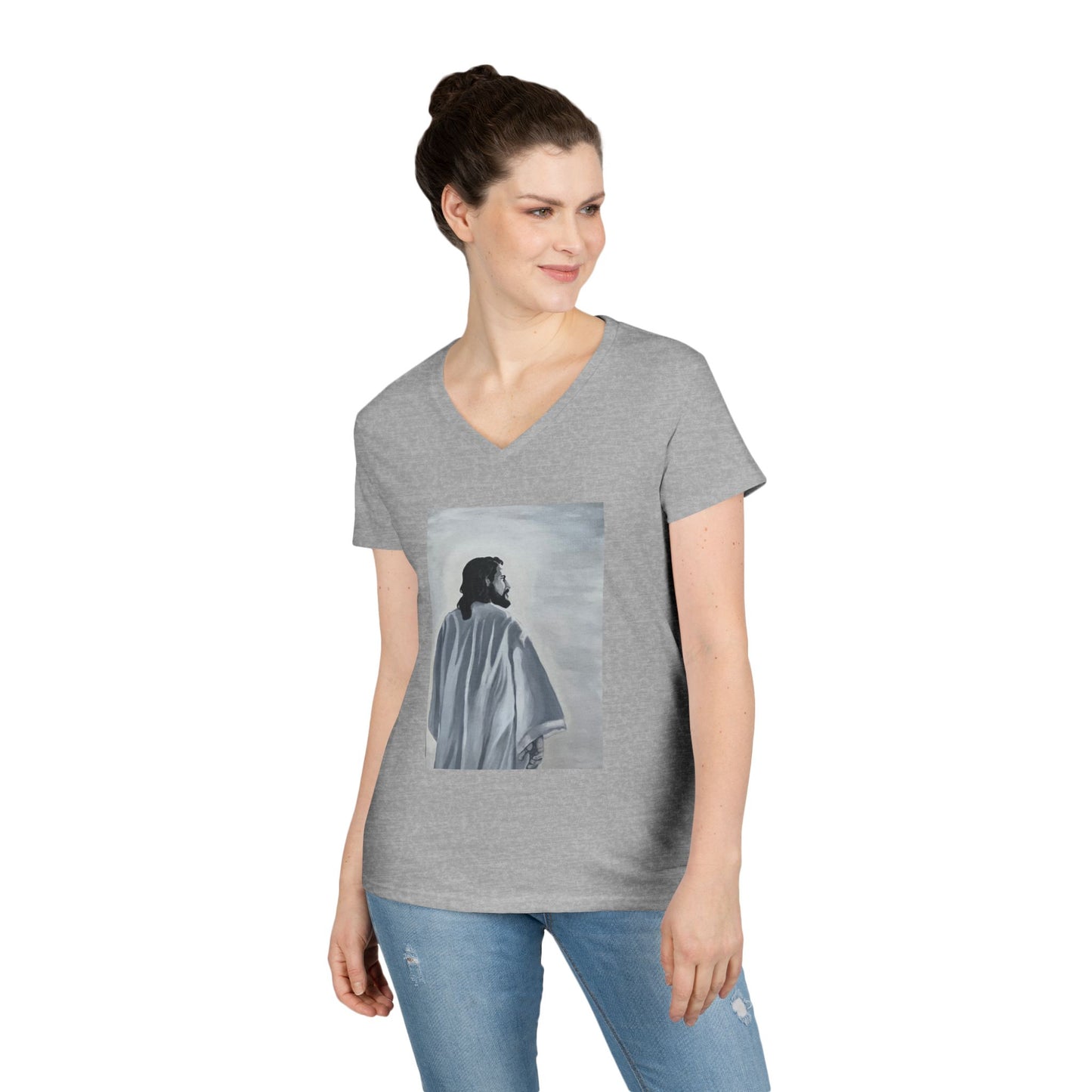 Inspirational Jesus V-Neck T-Shirt, Faith T-Shirt, Christian Apparel, Gift for Believers, Spiritual Vibe, Church Wear